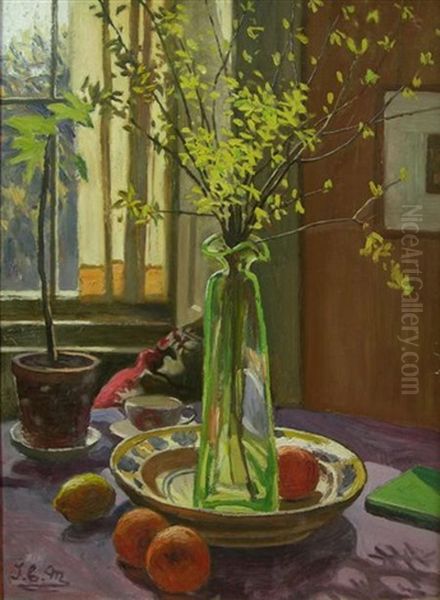 Still Life With Forsythia Oil Painting by Thomas Corson Morton