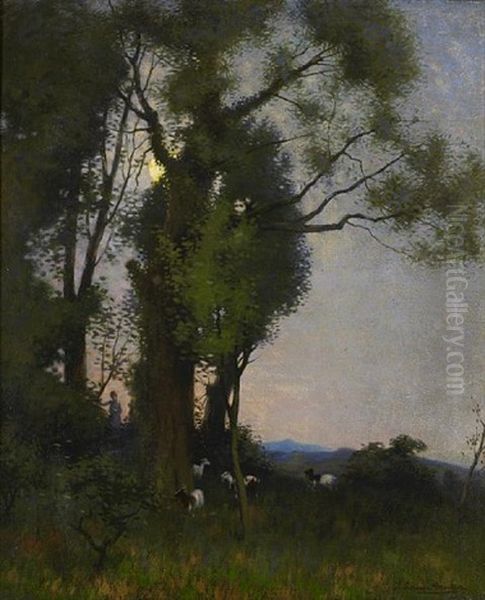 Moonlit Landscape Oil Painting by Thomas Corson Morton