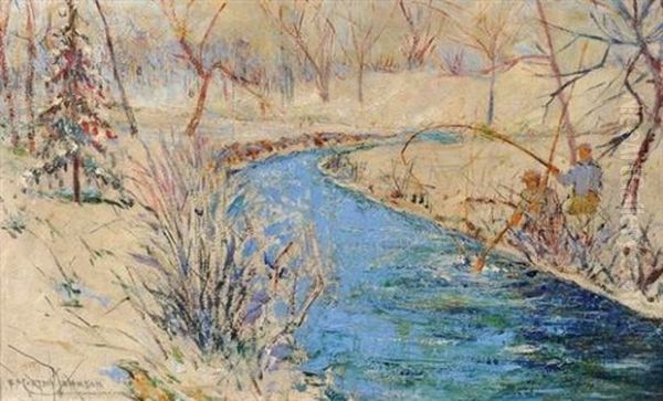 Peche En Riviere D'hiver Oil Painting by Francis Morton-Johnson