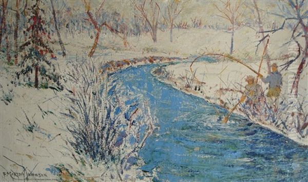 Peche En Riviere L'hiver Oil Painting by Francis Morton-Johnson