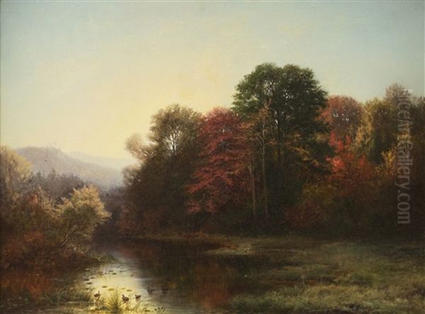 Autumn Sunrise, 1859 Oil Painting by Joseph Morviller