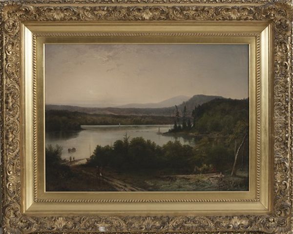 Landscape With River And Boat Landing Oil Painting by Joseph Morviller