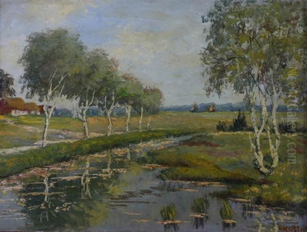 Norddeutsche Moorlandschaft Mit Birken Oil Painting by Wilhelm Mosblech the Elder