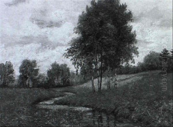 Fruhlingswiese Mit Einem Bachlauf Und Baumen Oil Painting by Wilhelm Mosblech the Elder