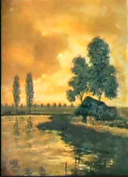 Bauernhaus An Einem Teich Oil Painting by Wilhelm Mosblech the Elder