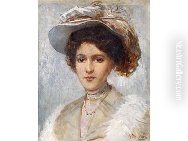 Portrait De Femme Oil Painting by Felix Stone Moscheles