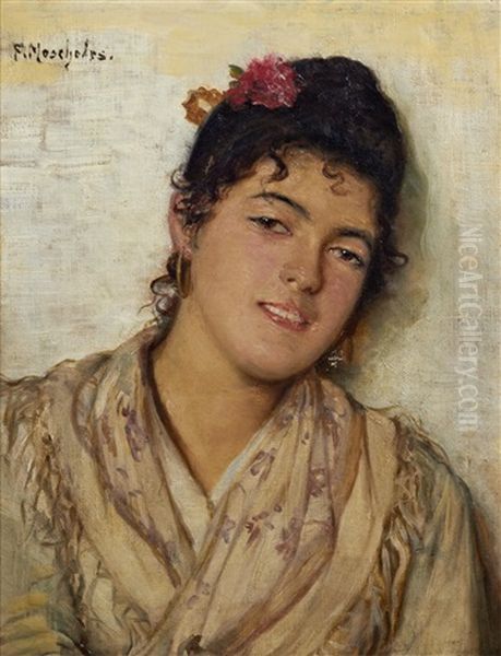 A Young Beauty Oil Painting by Felix Stone Moscheles