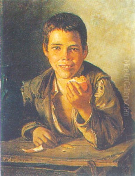 Spanish Peasant Boy Eating An Orange Oil Painting by Felix Stone Moscheles