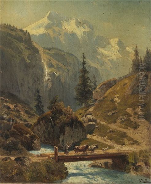 Gebirgsbach Im Hochgebirge Oil Painting by Adolf Konrad Mosengel