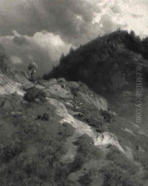 Auf Der Rieder Alp Oil Painting by Adolf Konrad Mosengel