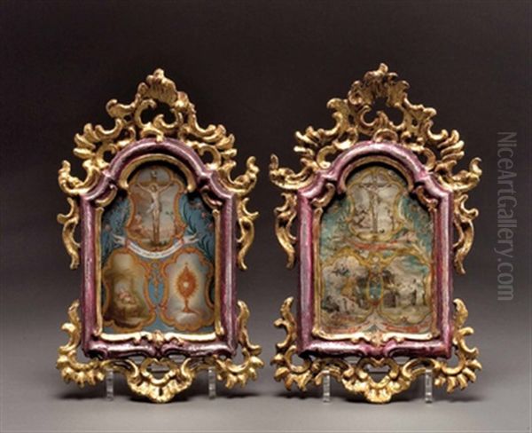 Kreuzigung, Menschwerdung, Eucharistie (+ Kreuzesopfer, Abrahamsopfer Und Opfer Abels; Pair) Oil Painting by Anna Maria Moser