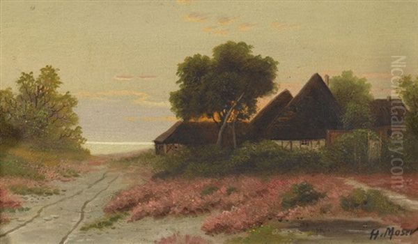 Wegpartie Mit Gehoft Im Abendrot Oil Painting by Hermann Moser