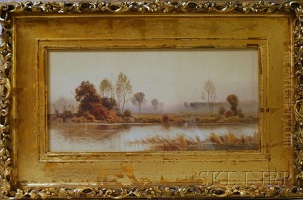 River And Misty Fields Oil Painting by James Henry Moser