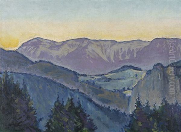 Blick Auf Die Rax Von Der Villa Mautner V. Markhof Im Abendlicht Oil Painting by Koloman (Kolo) Moser