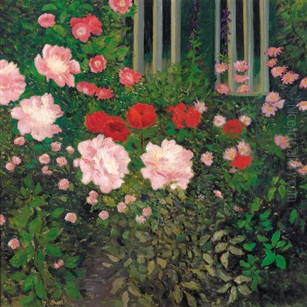 Garten Mit Pfingstrosen Und Mohnblumen Oil Painting by Koloman (Kolo) Moser