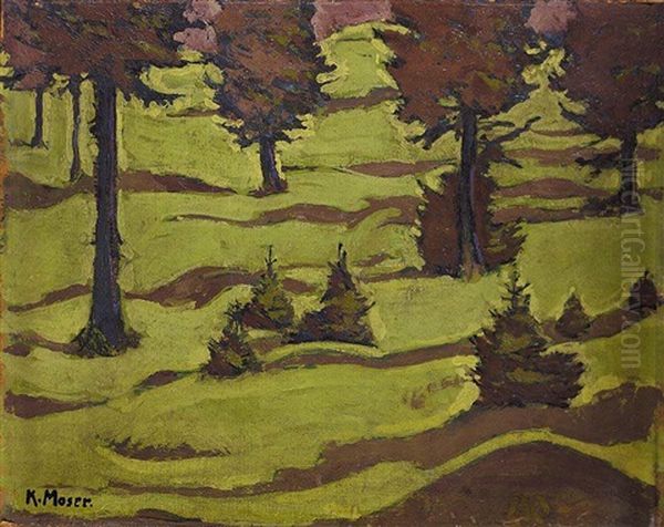 Ein Bewaldeter Hugel (wooded Hill) Oil Painting by Koloman (Kolo) Moser