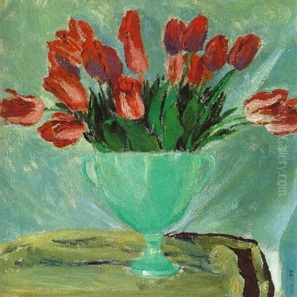 Tulpen In Gruner Vase Oil Painting by Koloman (Kolo) Moser