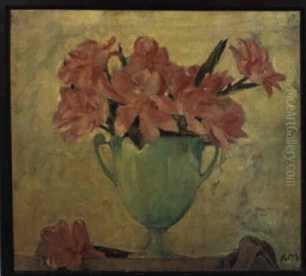 Rosa Tulpen In Gruner Vase Oil Painting by Koloman (Kolo) Moser