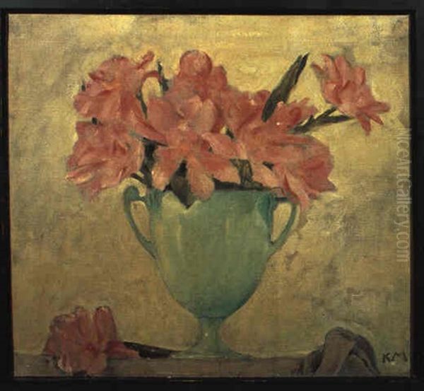 Rosa Tulpen In Gruner Vase Oil Painting by Koloman (Kolo) Moser