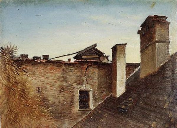 Blick Uber Die Dacher (+ Felsblocke Hinter Einem Haus; 2 Works) Oil Painting by Josef Mosl