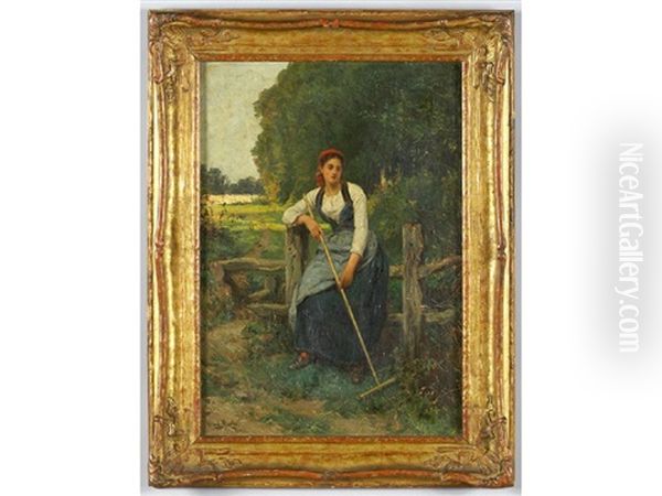 Girl In Landscape Oil Painting by Gustave Henry Mosler