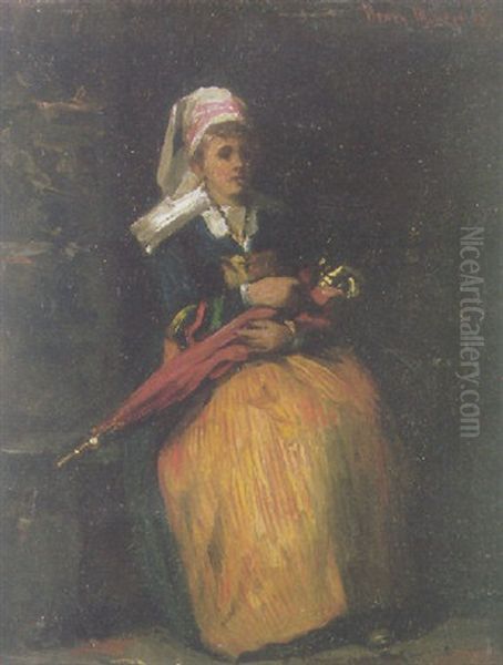 Jeune Paysanne Assise Oil Painting by Gustave Henry Mosler