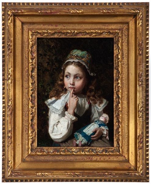 Girl With Doll Oil Painting by Henry Mosler