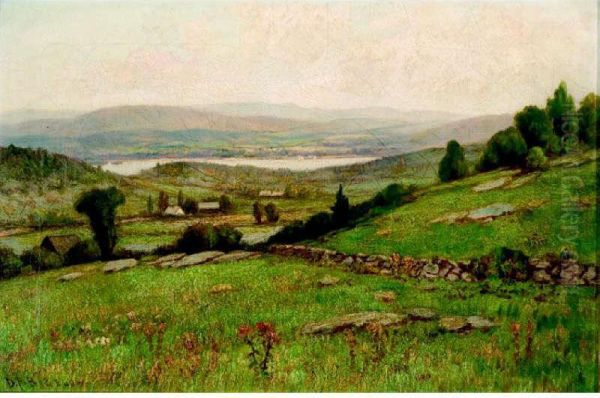 Valley Landscape With River And Distant Rolling Hills Oil Painting by Daniel Folger Bigelow