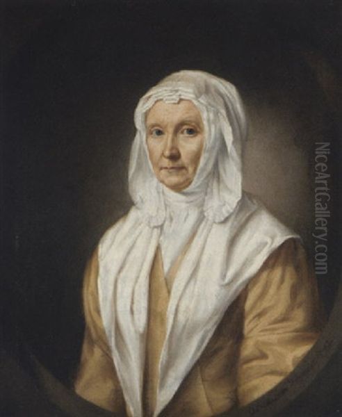 Portrait Of A Lady In A Yellow Dress And A White Shawl Oil Painting by William Mosman