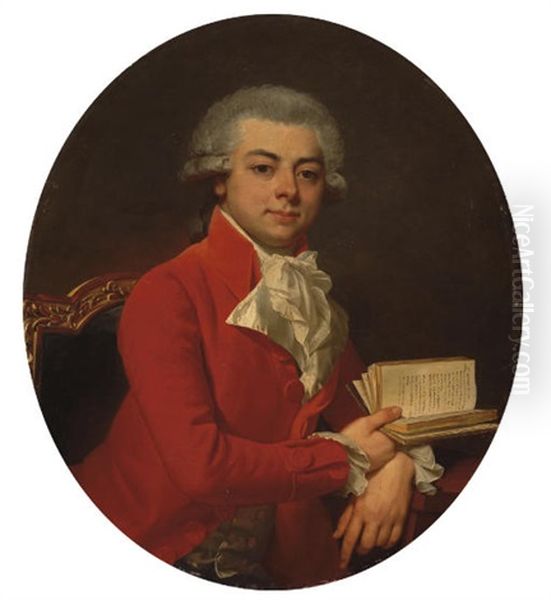 Portrait D'homme En Buste, Portant Une Redingote Rouge Oil Painting by Jean Laurent Mosnier