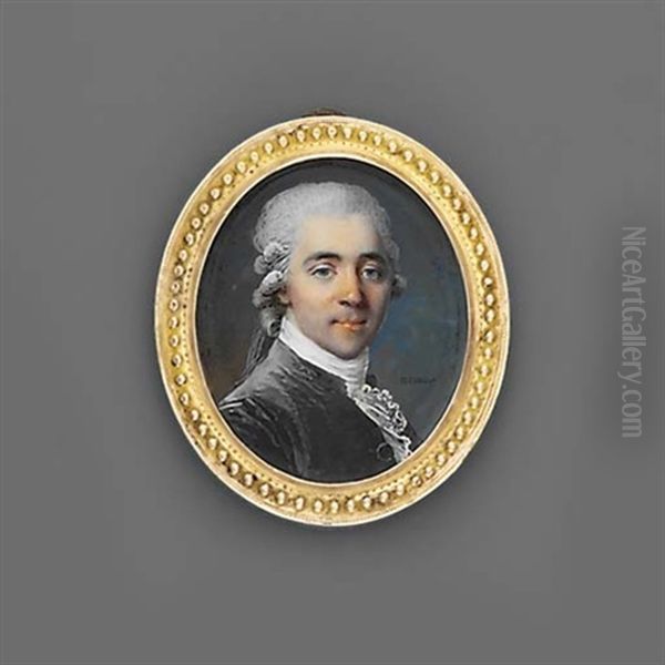 A Young Gentleman In Dark-grey Velvet Coat With White Lace Jabot, Wearing A Short Powdered Wig Oil Painting by Jean Laurent Mosnier