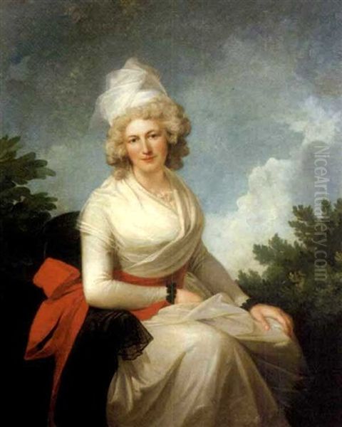 Portrait D'une Femme Assise, Portant Une Robe Et Un Fichu Blancs Oil Painting by Jean Laurent Mosnier