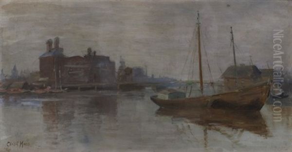 Harbor Scene Oil Painting by Charles Eugene Moss