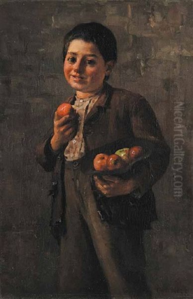 Boy With Apples Oil Painting by Charles Eugene Moss