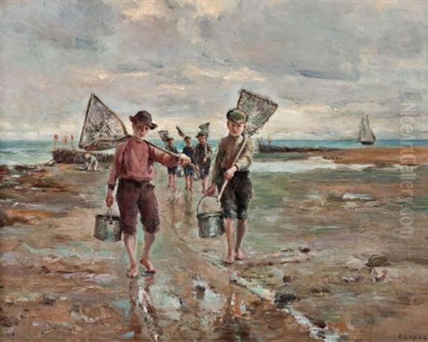 Young Smelt Fishermen Oil Painting by Charles Eugene Moss