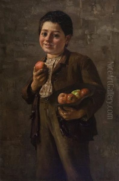 Boy With Apples Oil Painting by Charles Eugene Moss