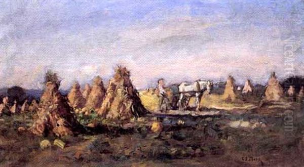 Harvesting, Quebec Oil Painting by Charles Eugene Moss