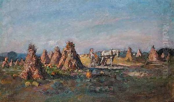 Untitled - Harvest Scene Oil Painting by Charles Eugene Moss