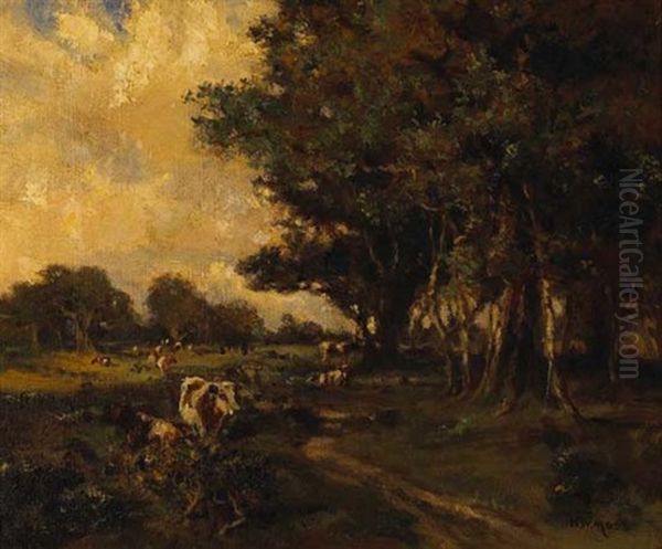 Cows In Pasture Oil Painting by Henry William Moss