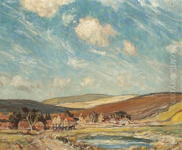 Hankham Village, Near Pevensey, Sussex (+ Another; Pair) Oil Painting by Sidney Dennant Moss