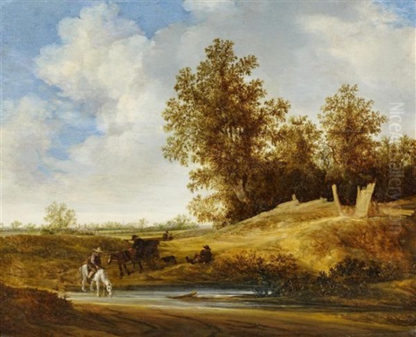 Flusslandschaft Mit Reiter Am Fuse Eines Waldstuckes Oil Painting by Jacob van Mosscher