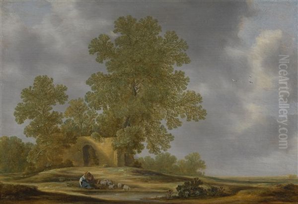 Landscape With Resting Shepherds Oil Painting by Jacob van Mosscher