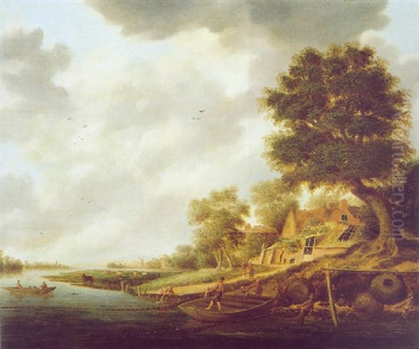 Fluslandschaft Mit Einem Bauernhof Oil Painting by Jacob van Mosscher