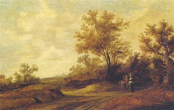 A Dune Landscape With Figures By A Track Oil Painting by Jacob van Mosscher