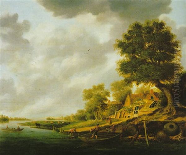 Fluslandschaft Mit Einem Bauernhof Oil Painting by Jacob van Mosscher