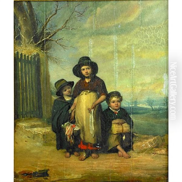 Children In A Landscape Oil Painting by Alexander Mosses