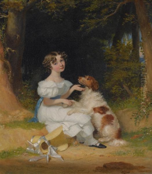 A Girl With Her Spaniel by Alexander Mosses