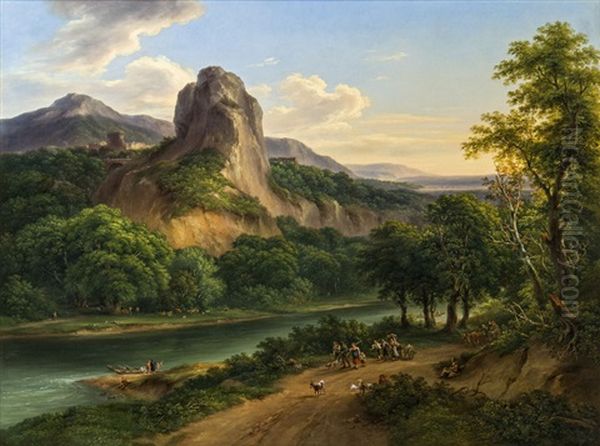 Flusslandschaft Mit Felsigem Ufer Oil Painting by Joseph Mossmer