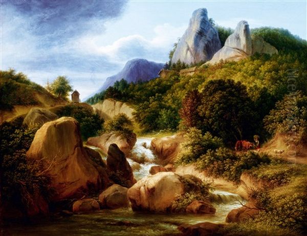 Landscape By The River Oil Painting by Joseph Mossmer