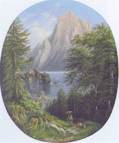 Blick Auf Den Traunsee Und Den Traunstein Oil Painting by Raimund Moessmer